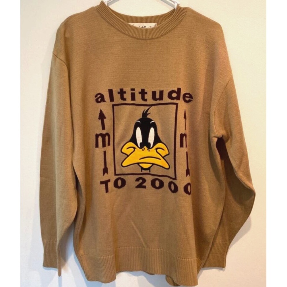 VTG JC de Castelbajac Sweater Mens Sz M Daffy Duck Wool Tan Italy Embroidered